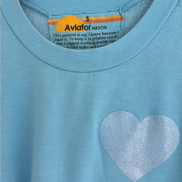 Aviator Nation Light Blue Glitter Heart Relaxed Sweatshirt - Picture 5 of 6